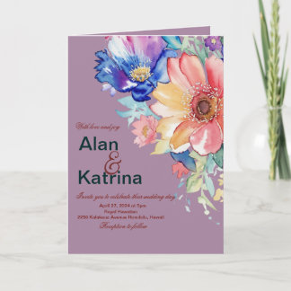Invitación Magenta Floral Negrita Boda Plegada