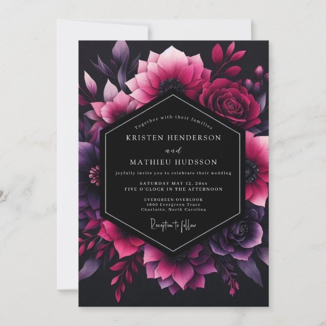 Invitación Magenta Floral Nocturne Wedding (Anverso)