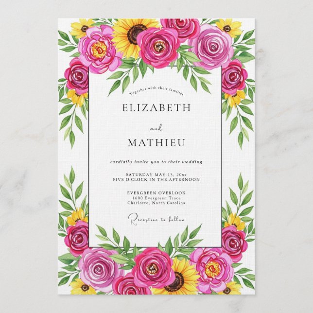 Invitación Magenta Floral Whimsy Wedding (Anverso)