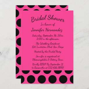 Invitación Magenta Hot Pink Bridal Shower Black Polka Dots