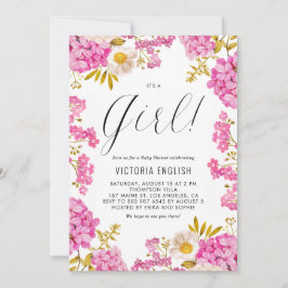 Invitación Magenta Hydrangeas Rosa es un Baby Shower Chica