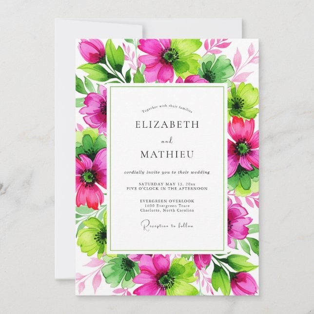 Invitación Magenta Lime Vivid Botanical Wedding (Anverso)