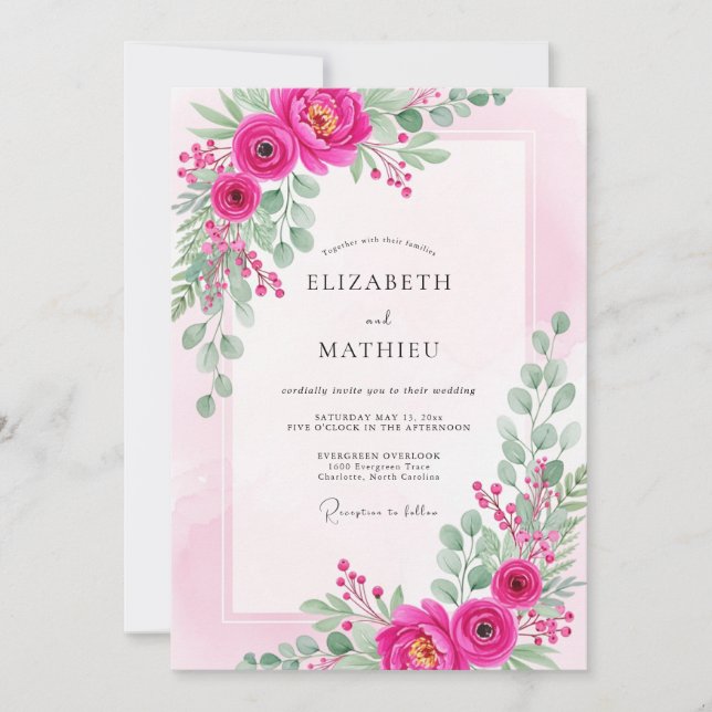 Invitación Magenta Lively Spring Wedding (Anverso)