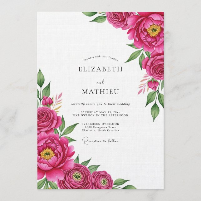 Invitación Magenta Lush Painterly Bloom Wedding (Anverso)