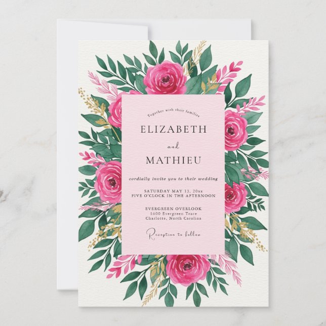 Invitación Magenta Mesmerizing Spring Floral Wedding (Anverso)
