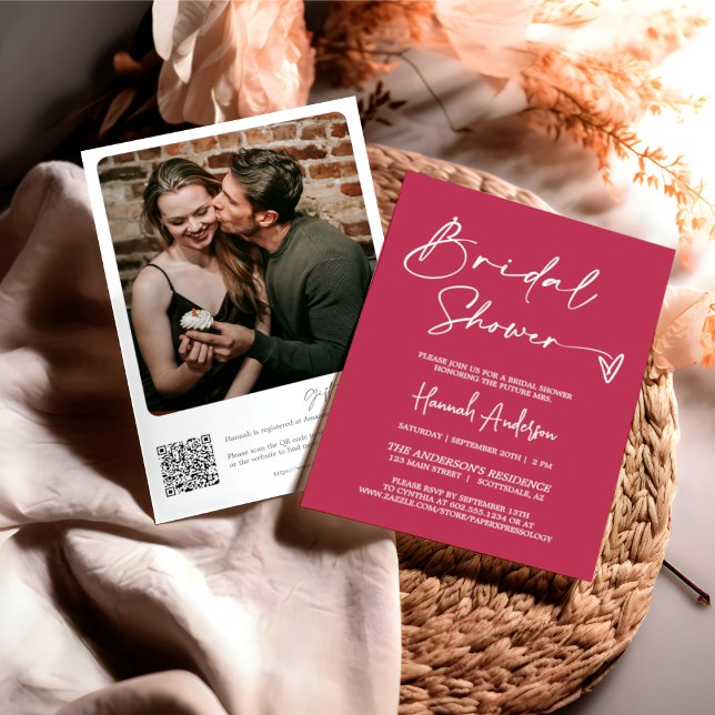 Invitación Magenta moderna simple ducha de novia QR Foto de c (Subido por el creador)