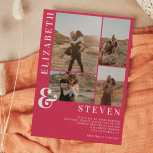 Invitación Magenta moderna y boda de 5 fotos
