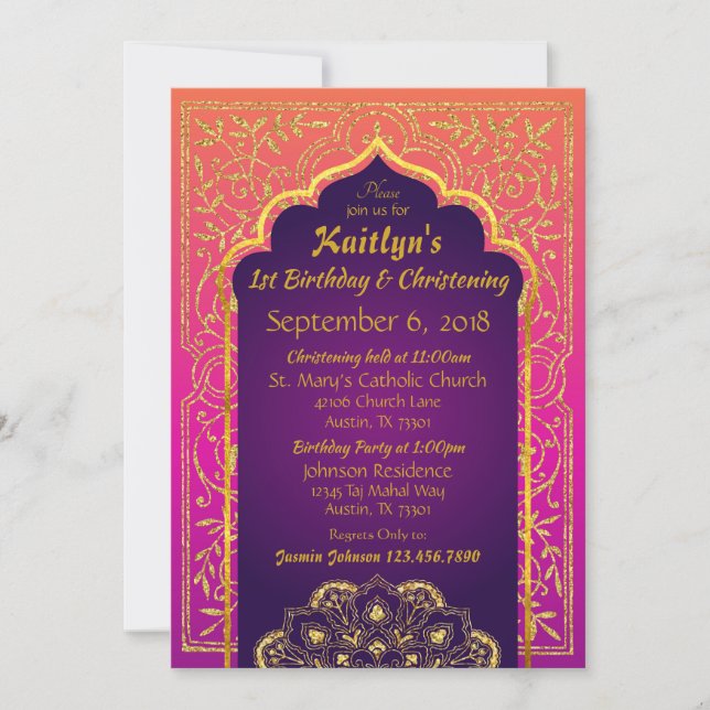 Invitación Magenta Naranja Bollywood Arabian Noches (Anverso)