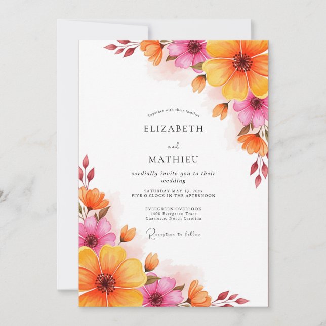 Invitación Magenta Orange Lush Summer Wedding (Anverso)