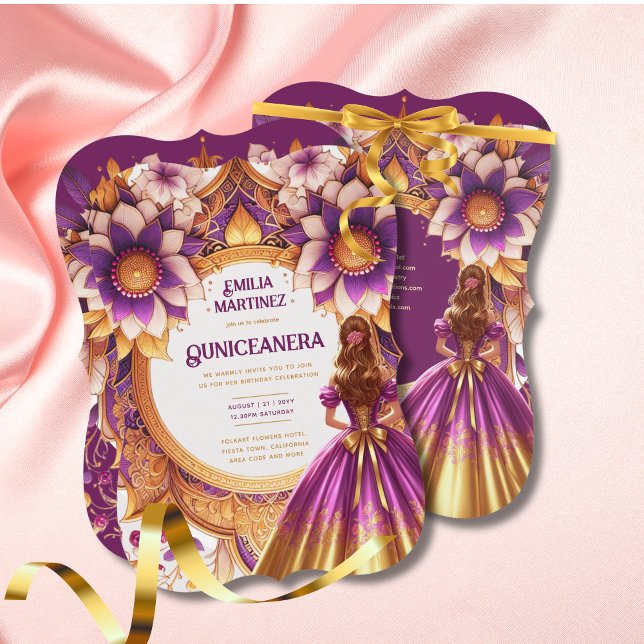 Invitación Magenta Oro Quinceañera Vestido Princesa Dulce16 (Subido por el creador)