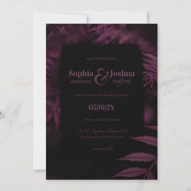 Invitación Magenta oscura deja ayuno gótico Boda (Anverso)