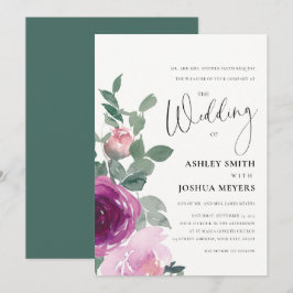 Invitación Magenta Pink Blush Floral Roses Ivory Wedding