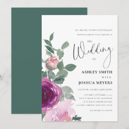 Invitación Magenta Pink Blush Pink Floral Roses Wedding
