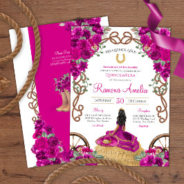 Invitación Magenta Pink Floral Occidental Charra Quinceañera