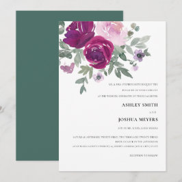 Invitación Magenta Pink Watercolor Floral Wedding