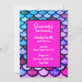 Invitación Magenta Purple Blue Mermaid Scales Beach Cumpleaño