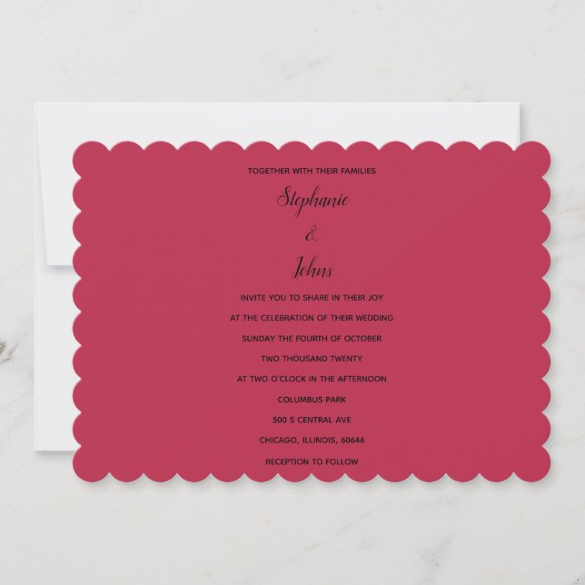 Invitación Magenta Red Black Minimal Colorful Trendy Boda (Anverso)