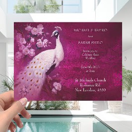 Invitación Magenta romántica moderna y Boda de pavo real blan