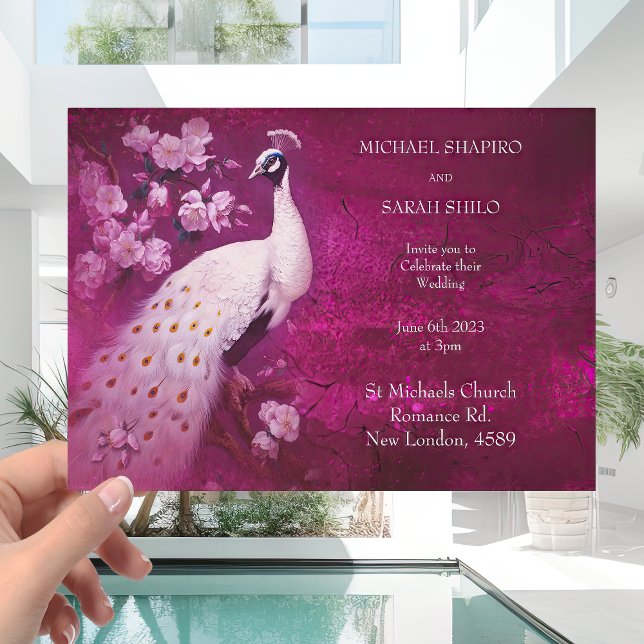 Invitación Magenta romántica moderna y Boda de pavo real blan (Subido por el creador)