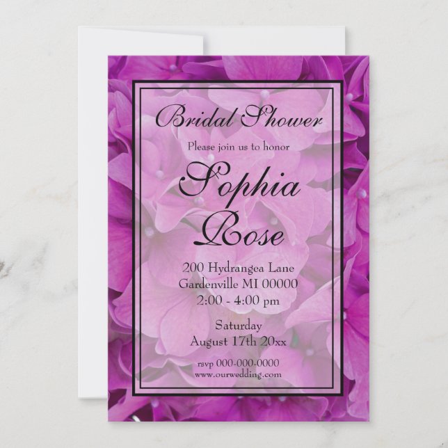 Invitación Magenta rosa elegante floral ducha de novia (Anverso)
