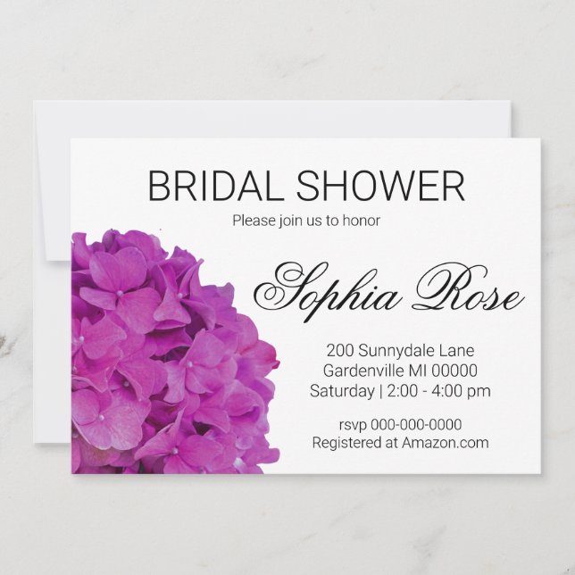 Invitación Magenta rosa elegante floral ducha de novia (Anverso)