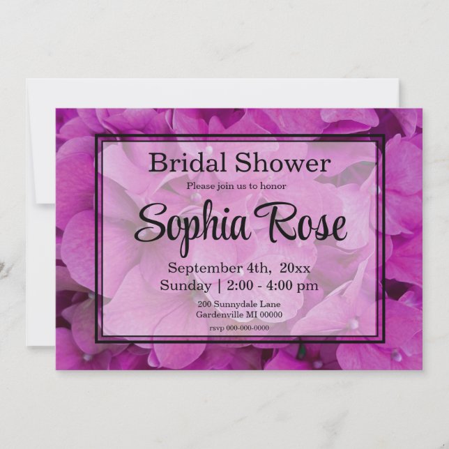 Invitación Magenta rosa elegante floral ducha de novia (Anverso)