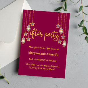 Invitación Magenta rosa elegante y Fiesta iftar de oro