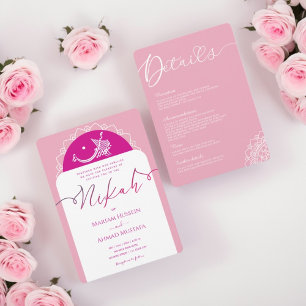 Invitación Magenta rosa moderno mínimo Mandala islámica Nikah