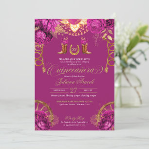 Invitación Magenta Rosa Rosa País Quinceanera Occidental