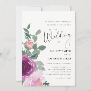 Invitación Magenta Rosa Rubor Rosa Floral Rosas Marfil Boda