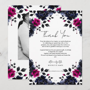 Invitación Magenta Rosa y Azul Floral Acuarela Nupcial Tinta