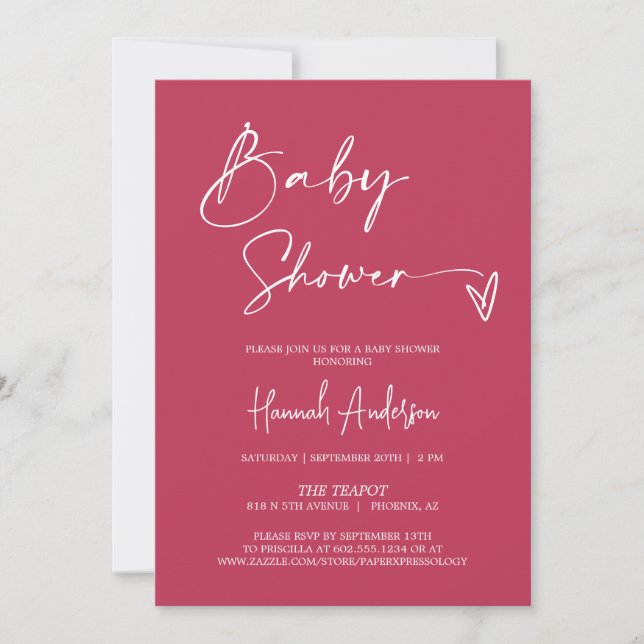 Invitación Magenta simple moderna Baby Shower QR Code Photo (Anverso)