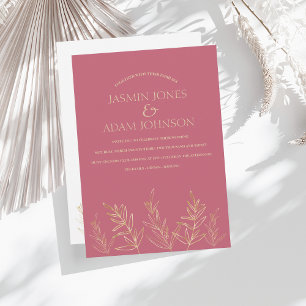 Invitación Magenta simple rosa y dorado deja Boda