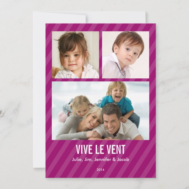 Invitación Magenta Triple carte de photo de vacances (Anverso)