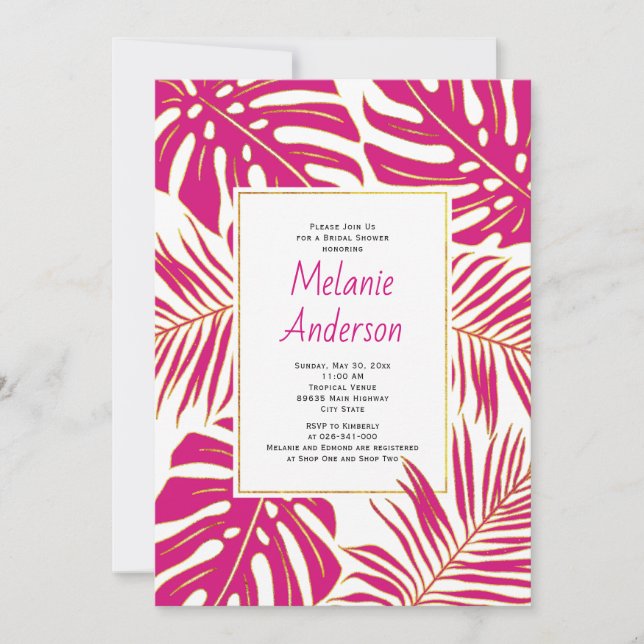 Invitación Magenta tropical deja ducha de novia boda (Anverso)