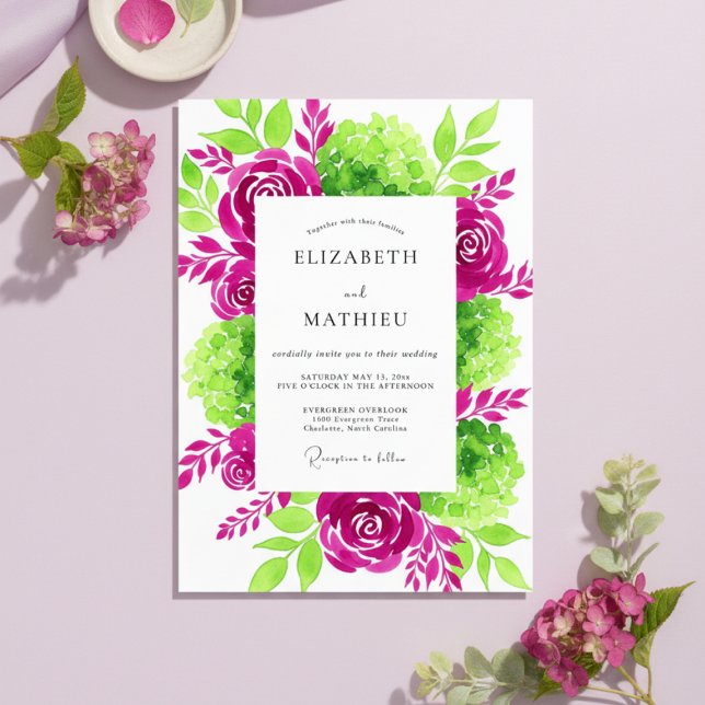 Invitación Magenta Verdant Bloom Wedding (Subido por el creador)