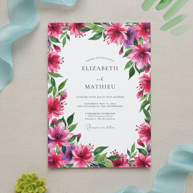 Invitación Magenta Vibrant Floral Wedding (Subido por el creador)