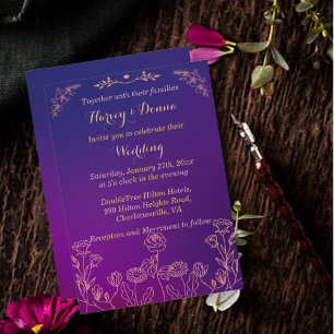 Invitación Magenta violenta morada con Boda floral alineado