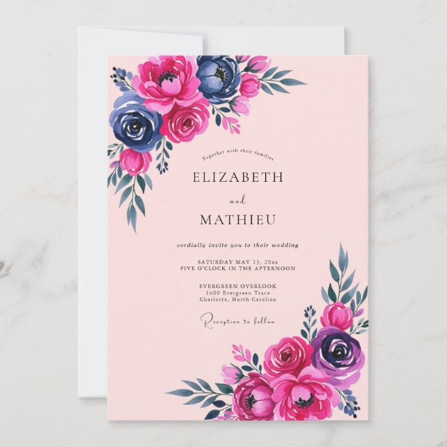 Invitación Magenta Vivid Romantic Summer Wedding (Anverso)
