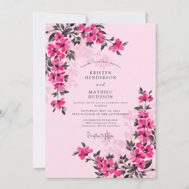 Invitación Magenta Whimsical Spring Wedding (Anverso)