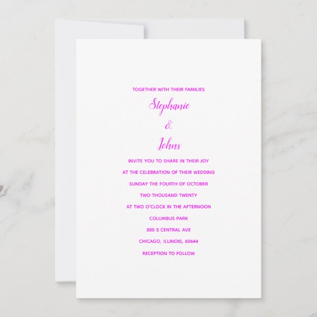Invitación Magenta White Classic Minimal 2024 Elegante Boda (Anverso)