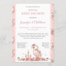 Invitación Magia Baby Swan Princess Pink Floral Baby Shower