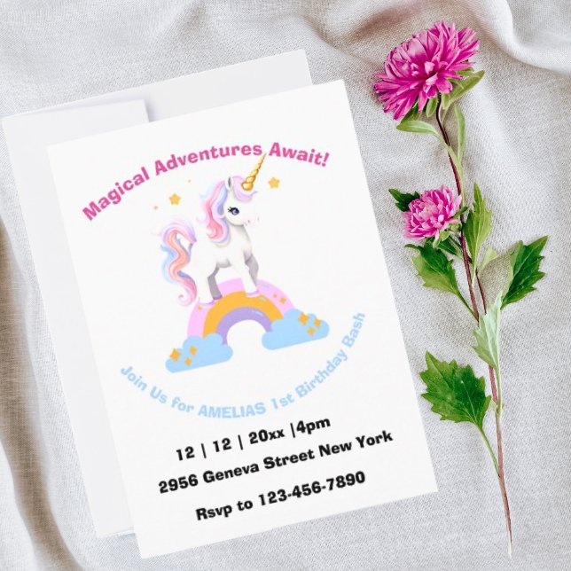 Invitación Magia Cute acuarela arcoiris unicornio cumpleaños (Subido por el creador)