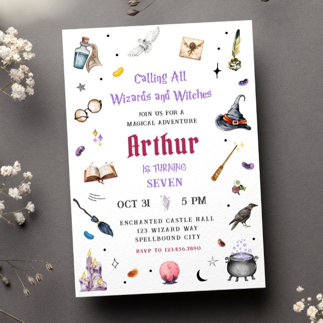 Invitación Magia de Acuarela para Cumpleaños de Magos y Bruja (Subido por el creador)