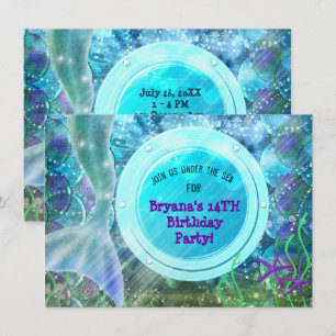 Invitación Magia de Cola de Sirena Bajo el Mar Fiesta de Cump
