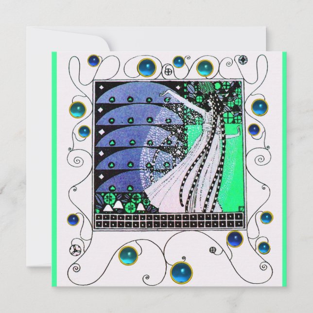 Invitación MAGIA DE LA PRIMAVERA brillante aqua azul verde az (Anverso)