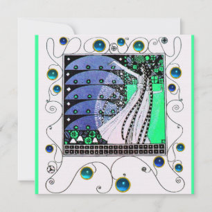 Invitación MAGIA DE LA PRIMAVERA brillante aqua azul verde az