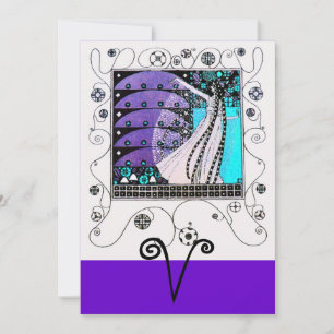 Invitación MAGIA DE LA PRIMAVERA, brillante púrpura negro aqu