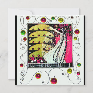 Invitación MAGIA DE LA PRIMAVERA, Fucsia,Amarillo Verde,Negro