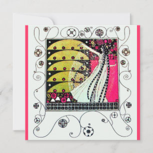 Invitación MAGIA DE LA PRIMAVERA, Fucsia,Amarillo Verde,Negro